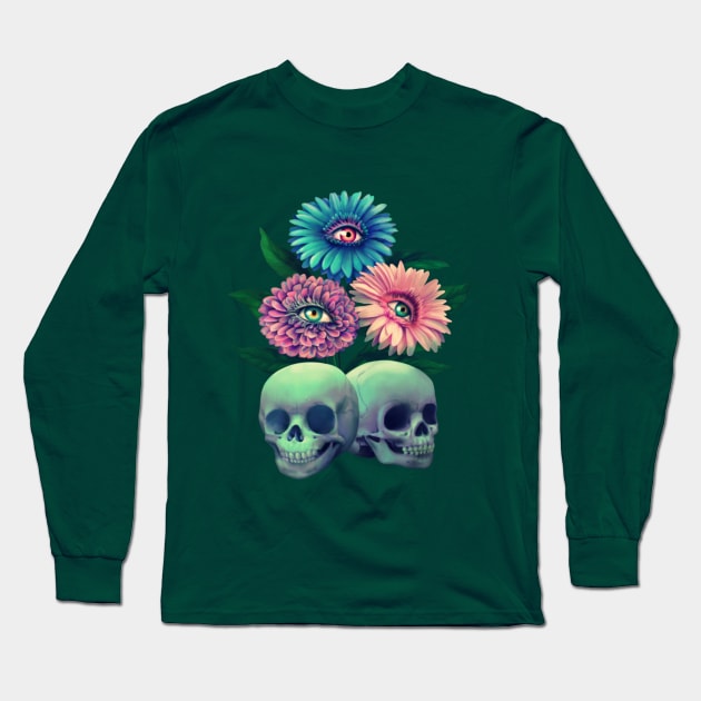 Skulls and eye-flowers Long Sleeve T-Shirt by Lyara Costa